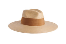 Load image into Gallery viewer, Tuscany wide-brim palm leaf straw fedora hat by ASN Hats – side view