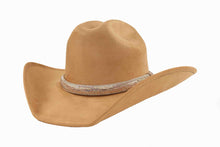 Load image into Gallery viewer, Tan cowboy hat with a decorative band on a white background