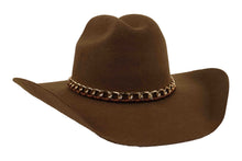 Load image into Gallery viewer, Dali Brown virgin wool western hat with gold chain trim by ASN Hats – side view