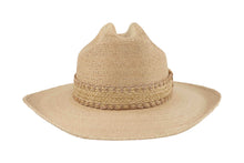 Load image into Gallery viewer, Beige western straw hat with a braided band on a white background