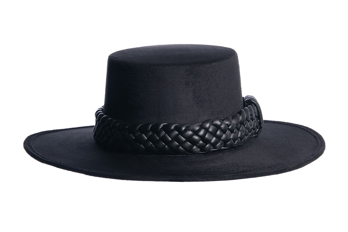 *ASN Melrose - Vegan Suede Hat Starlight – Vegan Suede Boater Hat with White Trim | ASN Hats main image 3