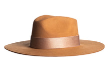 Load image into Gallery viewer, Wool hat with an elegant structured crown and finished with an satin trim, left side view
