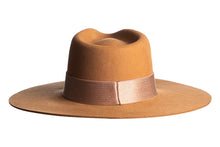 Load image into Gallery viewer, Wool hat with an elegant structured crown and finished with an satin trim, back view

