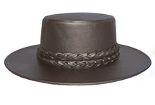Load image into Gallery viewer, Cordobes hat in bronze color crafted with a metallic vegan leather made from nopal, finished with double braided trim, right side view