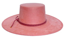 Load image into Gallery viewer, Vegan suede hat in pink color with a cordobes style and finished with a statement double braid, front view
