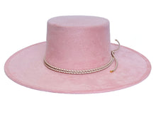 Load image into Gallery viewer, Vegan suede hat in soft pink color, finished with a statement double braid, front view