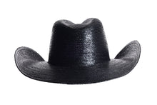 Load image into Gallery viewer, Wildest Dreams Black western-crown palm leaf straw hat by ASN Hats – back view