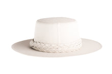 Load image into Gallery viewer, White vegan leather hat cordobes style with double braided trim, back view
