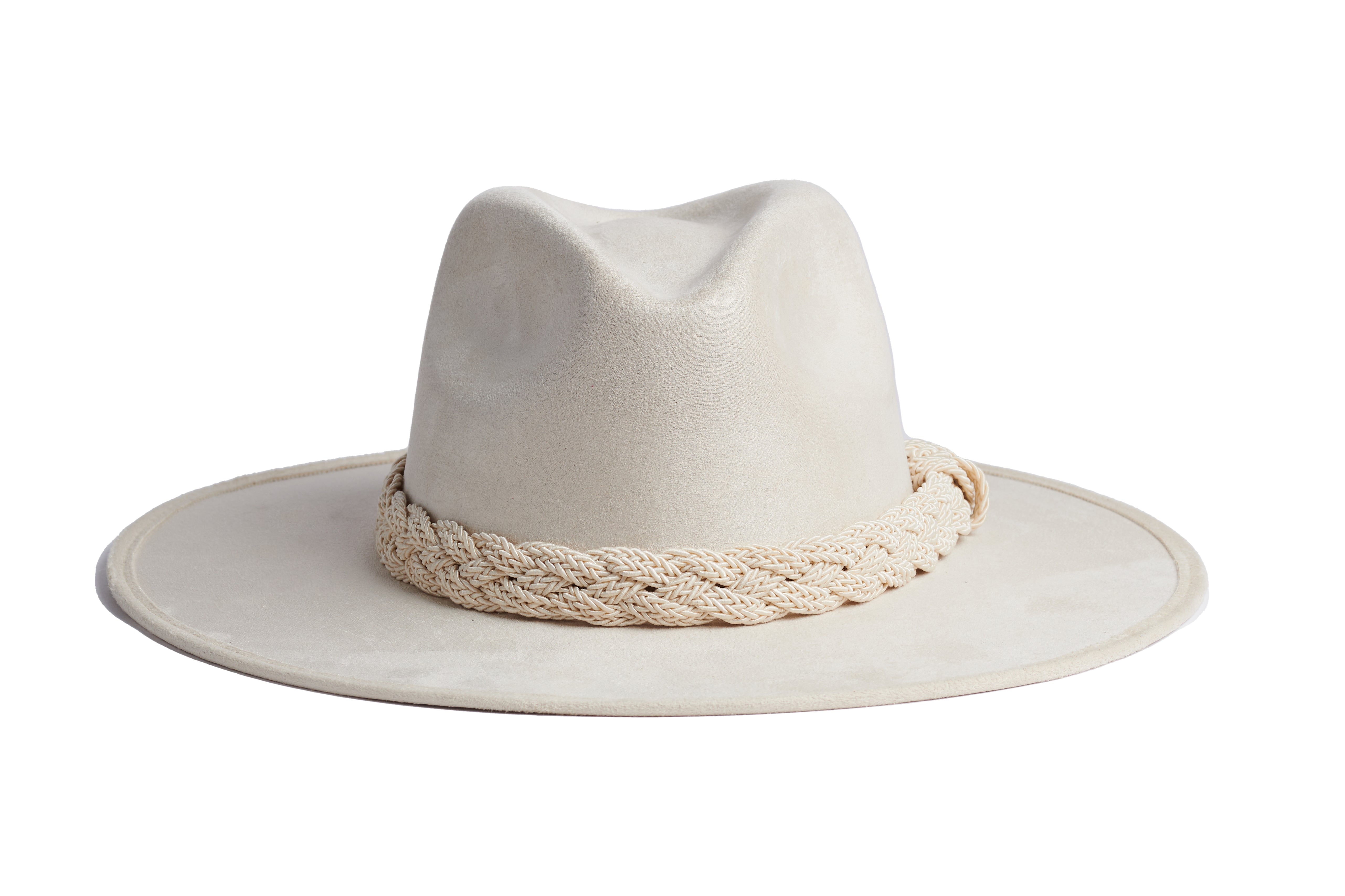 ASN Women’s Blanco Double Bound Synthetic Suede Tan Trim Fedora Hat Size Medium Atlanta - Suede Wide Brim Fedora in Cream – Dope Headwear main image 4