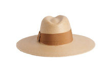 Load image into Gallery viewer, Tuscany wide-brim palm leaf straw fedora hat by ASN Hats – back view
