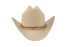 Load image into Gallery viewer, Dali Cream virgin wool western hat with gold chain trim by ASN Hats – front view
