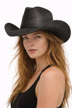 Load image into Gallery viewer, Wildest Dreams Black western-crown palm leaf straw hat by ASN Hats 
