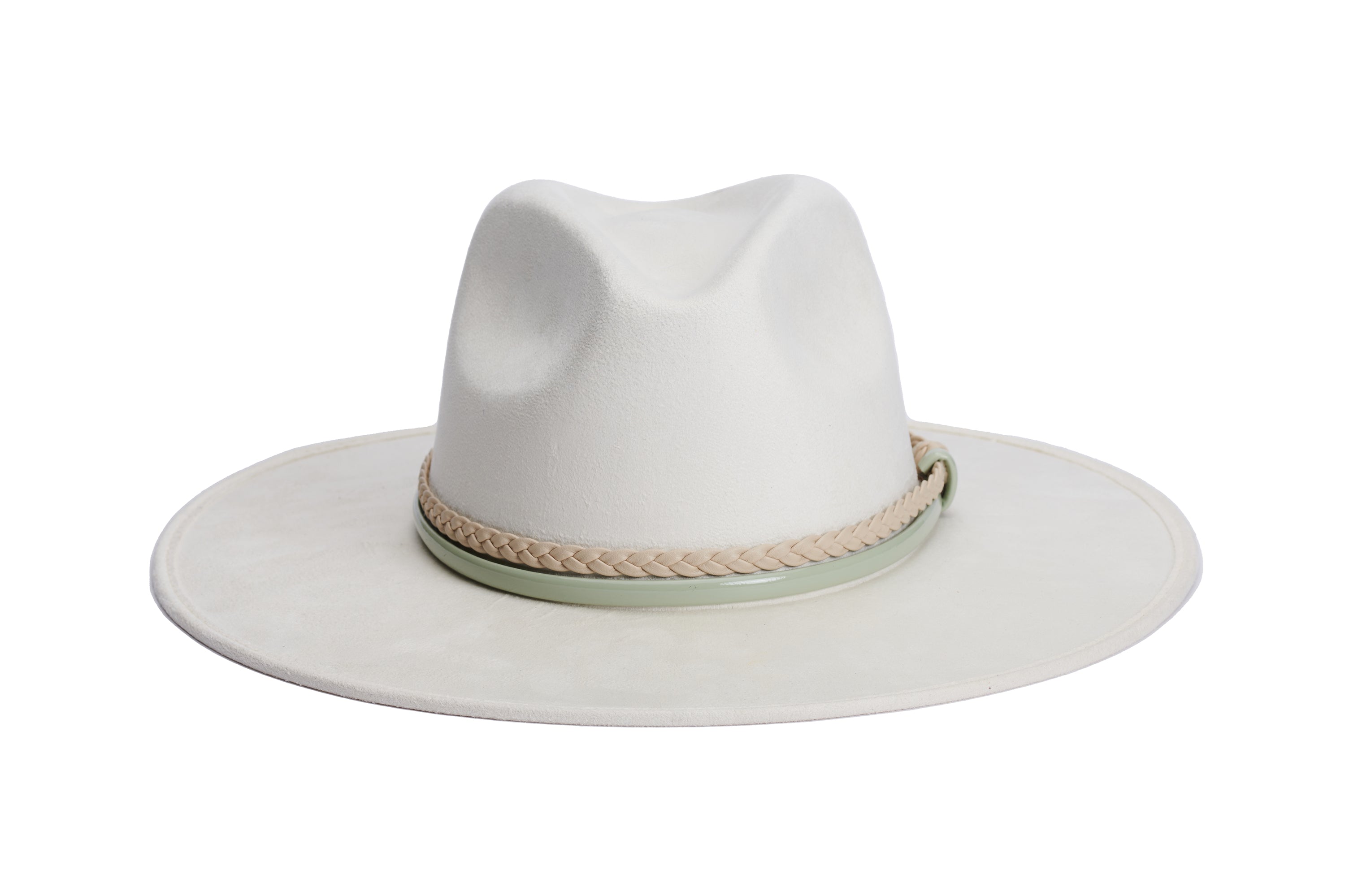 The Sage – Cream Vegan Suede Fedora Hat with Tan & Sage Trim  display picture 1