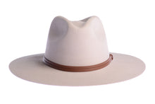 Load image into Gallery viewer, Wool hat with a structured crown and brim, finished with an elegant double-bound synthetic leather trim, front view
