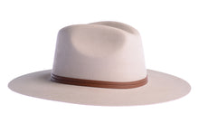 Load image into Gallery viewer, Wool hat with a structured crown and brim, finished with an elegant double-bound synthetic leather trim, right side view
