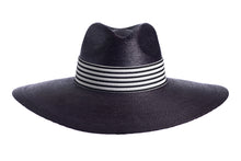 Load image into Gallery viewer, Straw wide palma hat made with palm leaves and finished with a cotton striped trim, front view
