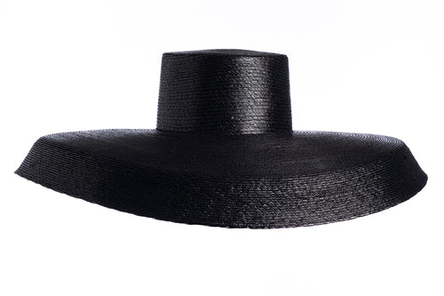 Elegant black palm leaf straw hat, front view