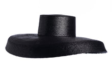 Load image into Gallery viewer, Black palm leaf straw hat, left side view

