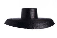 Load image into Gallery viewer, Black palm leaf straw hat, back view
