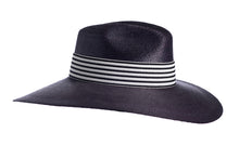 Load image into Gallery viewer, Straw wide palma hat made with palm leaves and finished with a cotton striped trim, right side view
