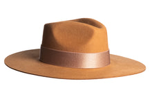 Load image into Gallery viewer, Wool hat with an elegant structured crown and finished with an satin trim, right side view
