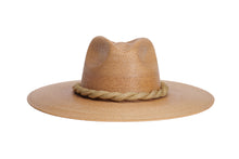 Load image into Gallery viewer, Mermaid wide-brim palm leaf fedora hat with gold trim by ASN Hats

