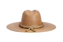 Load image into Gallery viewer, Mermaid wide-brim palm leaf fedora hat with gold trim by ASN Hats
