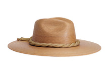 Load image into Gallery viewer, Mermaid wide-brim palm leaf fedora hat with gold trim by ASN Hats
