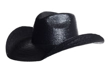 Load image into Gallery viewer, Wildest Dreams Black western-crown palm leaf straw hat by ASN Hats – side view
