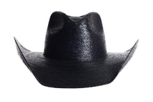 Load image into Gallery viewer, Wildest Dreams Black western-crown palm leaf straw hat by ASN Hats – front view
